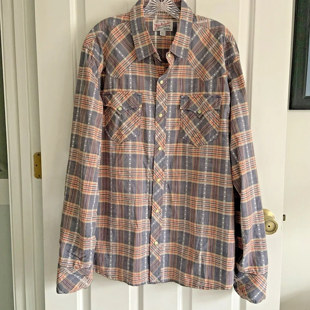 True Religion Plaid Western Pearl Snap Long Sleeve Shirt Men XXXL 3XL Cotton
